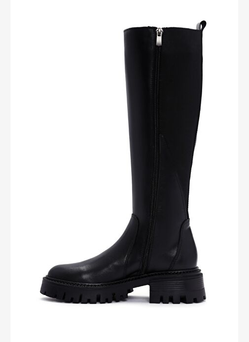 Kadın Siyah Fermuarlı Kalın Tabanlı Deri Çizme 25WFD152114 - Görsel 5