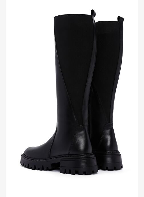 Kadın Siyah Fermuarlı Kalın Tabanlı Deri Çizme 25WFD152114 - Görsel 8