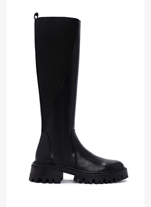 Kadın Siyah Fermuarlı Kalın Tabanlı Deri Çizme 25WFD152114 - Görsel 2