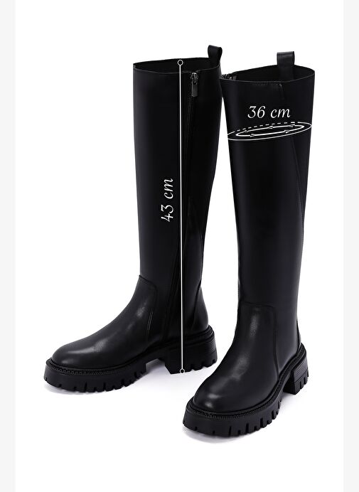 Kadın Siyah Fermuarlı Kalın Tabanlı Deri Çizme 25WFD152114 - Görsel 3