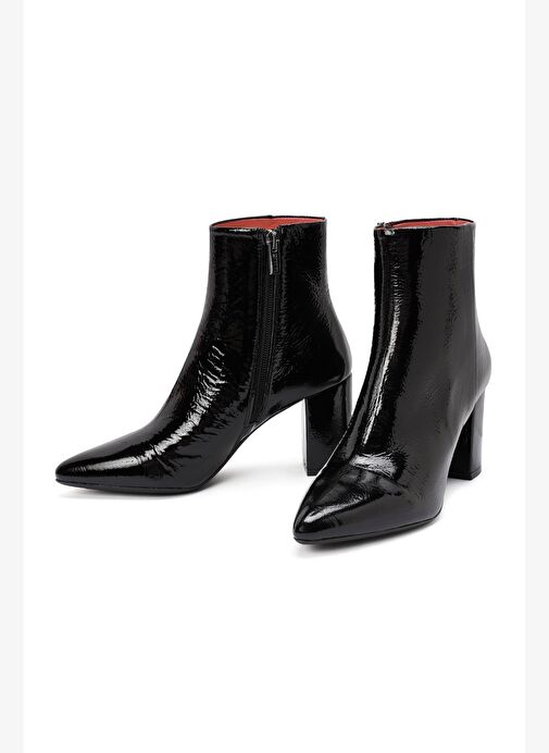 Derimod Gritti Kadın Siyah Fermuarlı Kalın Topuklu Rugan Deri Bot 25WFD110916 - Görsel 4