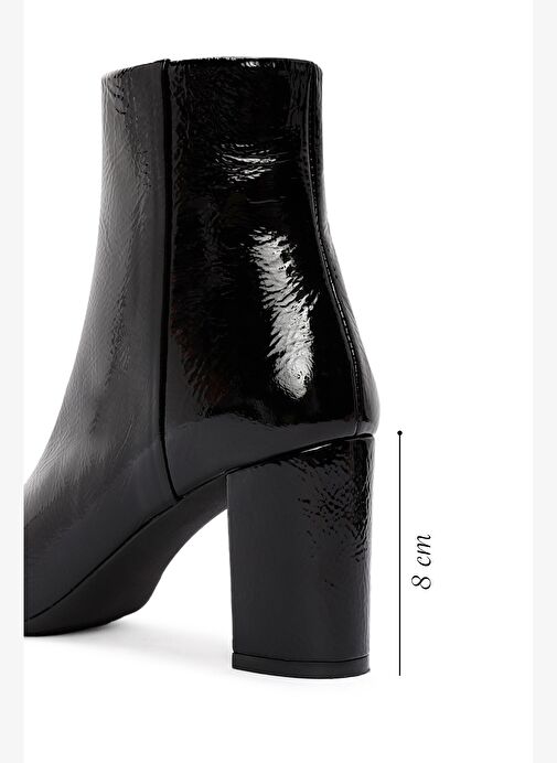 Derimod Gritti Kadın Siyah Fermuarlı Kalın Topuklu Rugan Deri Bot 25WFD110916 - Görsel 3