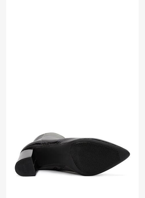 Derimod Gritti Kadın Siyah Fermuarlı Kalın Topuklu Rugan Deri Bot 25WFD110916 - Görsel 7