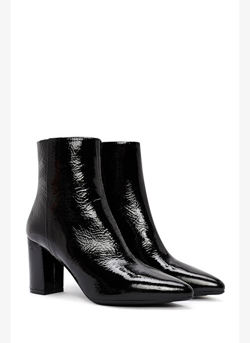 Derimod Gritti Kadın Siyah Fermuarlı Kalın Topuklu Rugan Deri Bot 25WFD110916 - Görsel 6