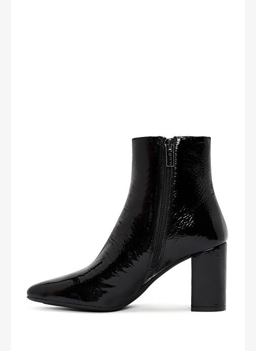 Derimod Gritti Kadın Siyah Fermuarlı Kalın Topuklu Rugan Deri Bot 25WFD110916 - Görsel 5