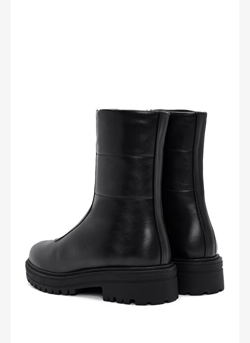 Kadın Siyah Önden Fermuarlı Deri Bot 25WFD110818 - Görsel 7