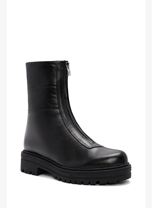 Kadın Siyah Önden Fermuarlı Deri Bot 25WFD110818 - Görsel 8