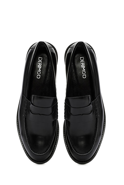 Kadın Siyah Deri Maskülen Loafer 24WFD151522 - Görsel 8