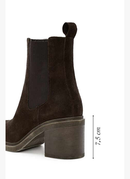 Kadın Kahverengi Kalın Topuklu Süet Deri Chelsea Bot 25WFD151510 - Görsel 3