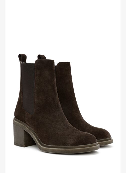 Kadın Kahverengi Kalın Topuklu Süet Deri Chelsea Bot 25WFD151510 - Görsel 5