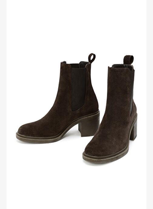Kadın Kahverengi Kalın Topuklu Süet Deri Chelsea Bot 25WFD151510 - Görsel 4
