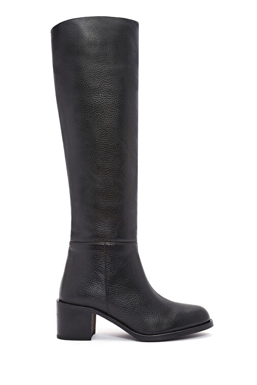 Kadın Siyah Kalın Topuklu Deri Çizme 24WFD1532FT - Görsel 2