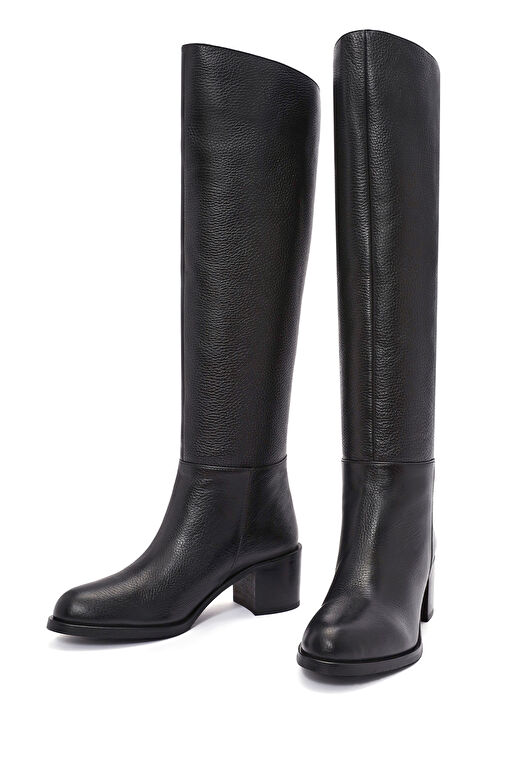 Kadın Siyah Kalın Topuklu Deri Çizme 24WFD1532FT - Görsel 4