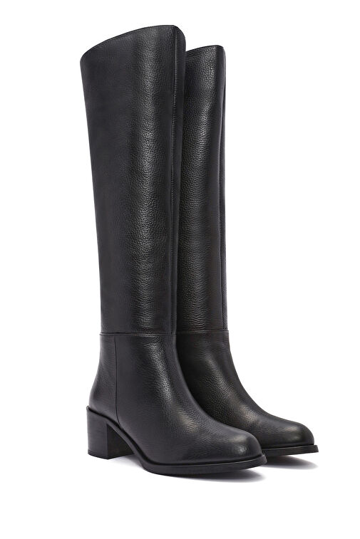 Kadın Siyah Kalın Topuklu Deri Çizme 24WFD1532FT - Görsel 6