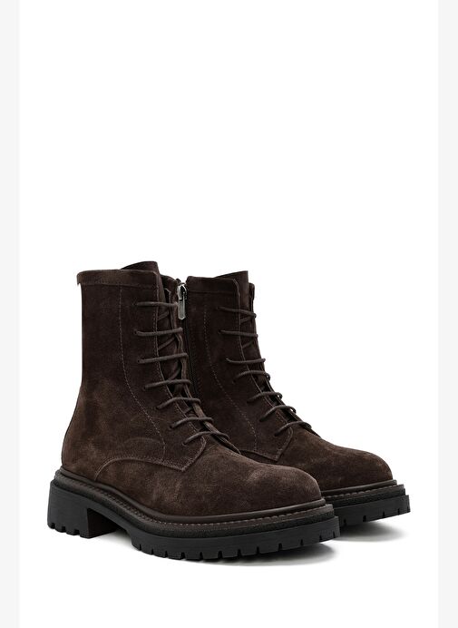 Kadın Kahverengi Fermuarlı Kalın Tabanlı Süet Deri Postal Bot 25WFD151010 - Görsel 5