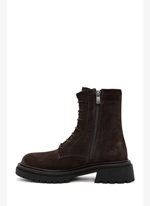 Kadın Kahverengi Fermuarlı Kalın Tabanlı Süet Deri Postal Bot 25WFD151010 - Görsel 3