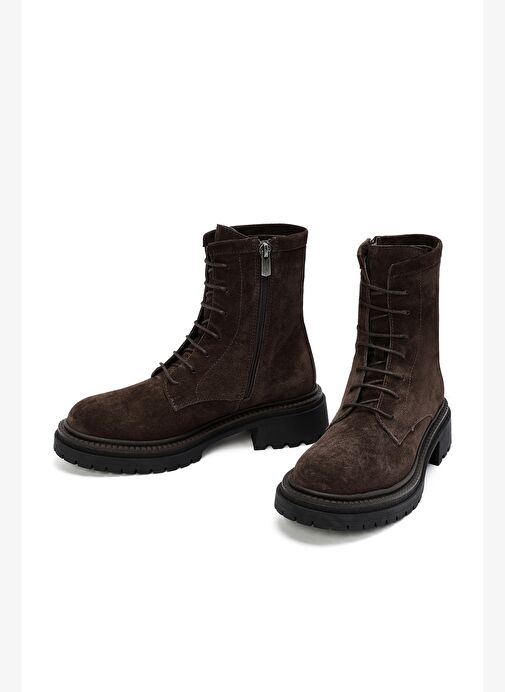 Kadın Kahverengi Fermuarlı Kalın Tabanlı Süet Deri Postal Bot 25WFD151010 - Görsel 4