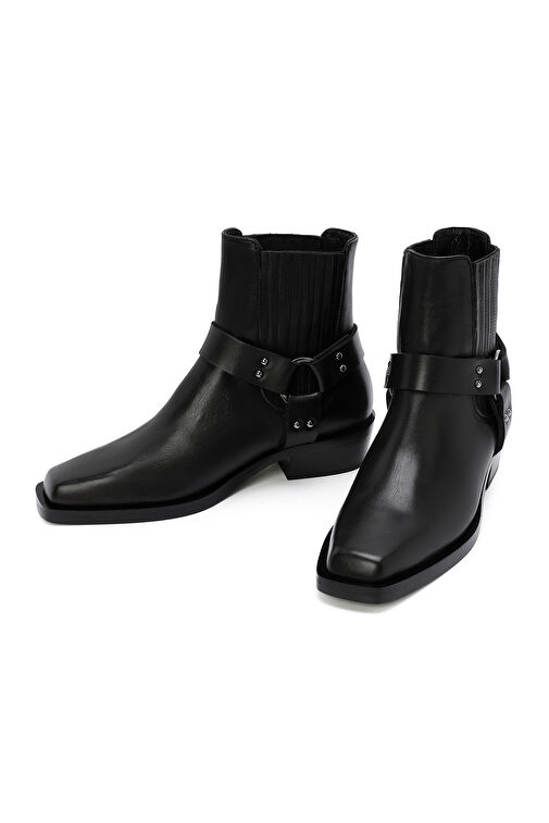 Kadın Siyah Toka Detaylı Deri Kovboy Bot 24WFD151818 - Görsel 4