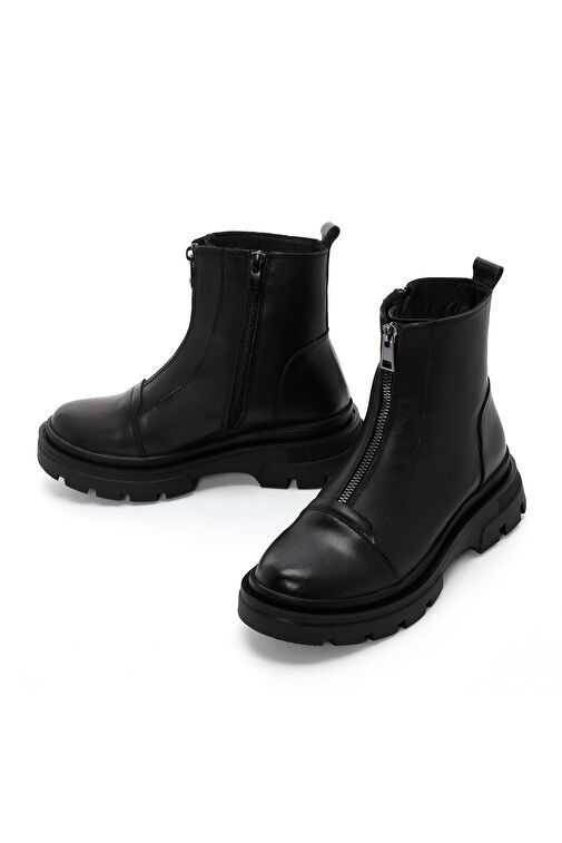 Kadın Siyah Fermuarlı Deri Bot 24WFD360418 - Görsel 4