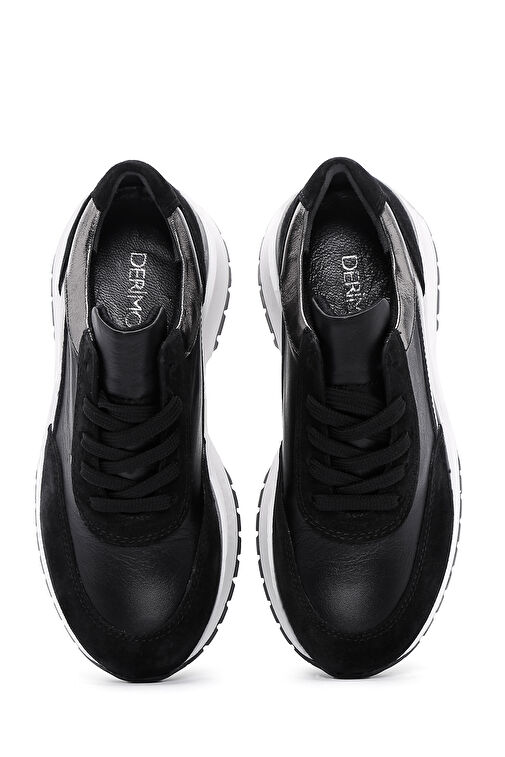 Kadın Siyah Bağcıklı Deri Sneaker 24WFD370414 - Görsel 7