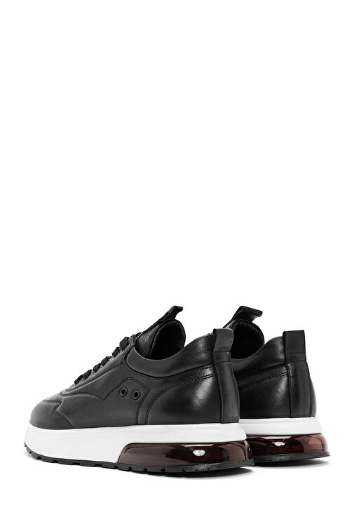 Erkek Siyah Bağcıklı Kalın Tabanlı Deri Sneaker 24WFD642318 - Görsel 6