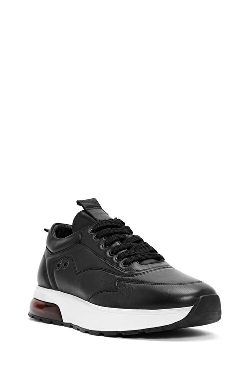 Erkek Siyah Bağcıklı Kalın Tabanlı Deri Sneaker 24WFD642318 - Görsel 7