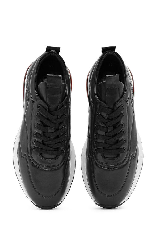 Erkek Siyah Bağcıklı Kalın Tabanlı Deri Sneaker 24WFD642318 - Görsel 8
