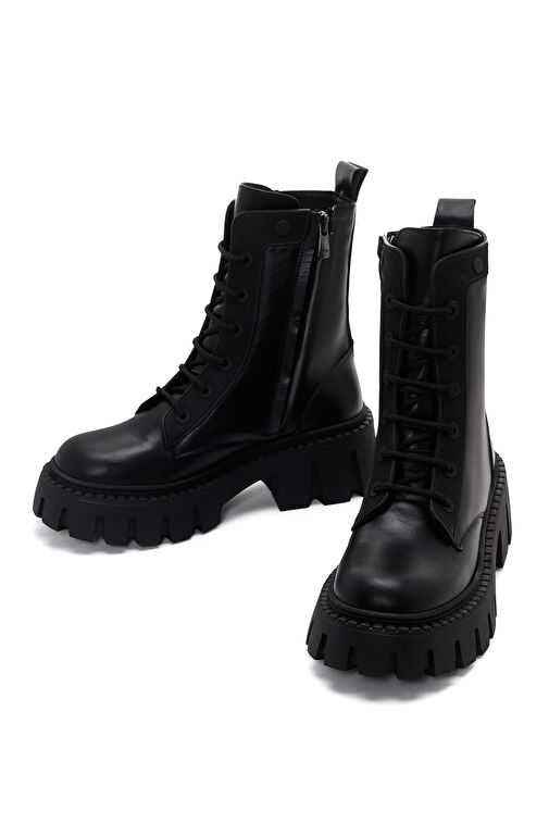 Kadın Siyah Fermuarlı Deri Postal Bot 24WFD1310MT - Görsel 4