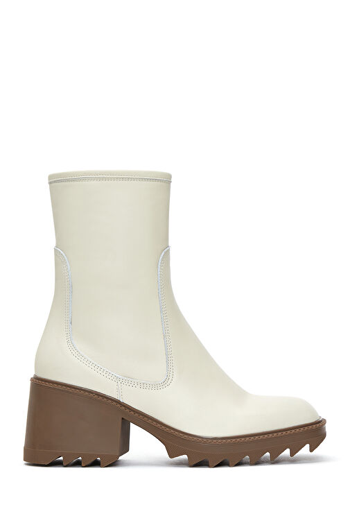 Kadın Bej Fermuarlı Kalın Topuklu Deri Bot 24WFD131518 - Görsel 2