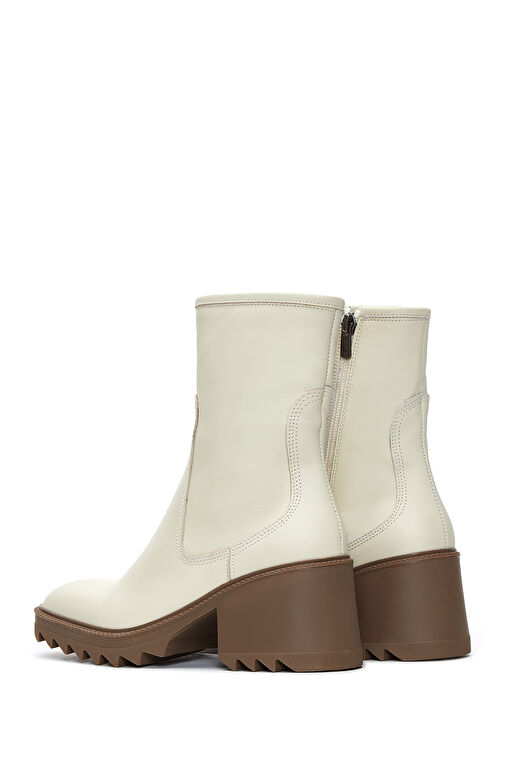 Kadın Bej Fermuarlı Kalın Topuklu Deri Bot 24WFD131518 - Görsel 7