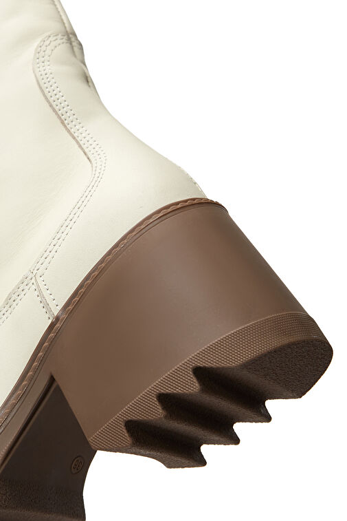Kadın Bej Fermuarlı Kalın Topuklu Deri Bot 24WFD131518 - Görsel 8