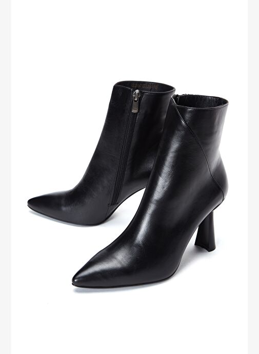 Kadın Siyah Fermuarlı İnce Topuklu Deri Bot 25WFD130718 - Görsel 4