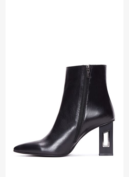 Kadın Siyah Fermuarlı Kalın Topuklu Deri Bot 25WFD130918 - Görsel 5
