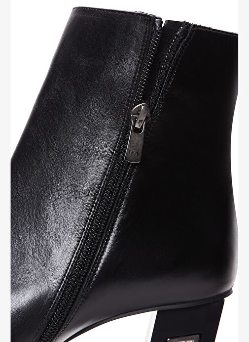 Kadın Siyah Fermuarlı Kalın Topuklu Deri Bot 25WFD130918 - Görsel 9
