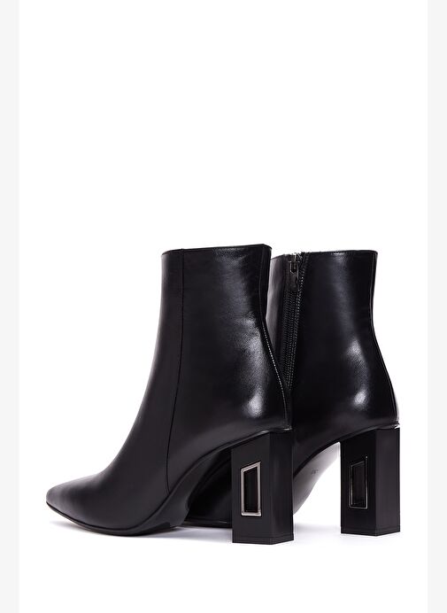 Kadın Siyah Fermuarlı Kalın Topuklu Deri Bot 25WFD130918 - Görsel 8