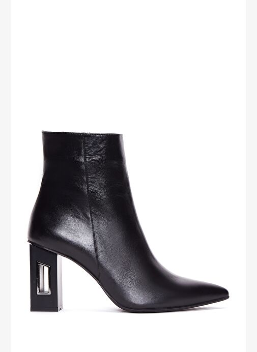 Kadın Siyah Fermuarlı Kalın Topuklu Deri Bot 25WFD130918 - Görsel 2