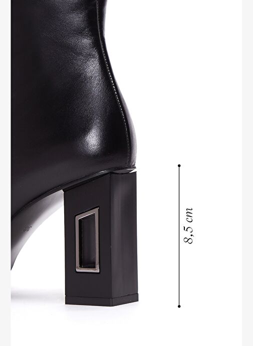 Kadın Siyah Fermuarlı Kalın Topuklu Deri Bot 25WFD130918 - Görsel 3