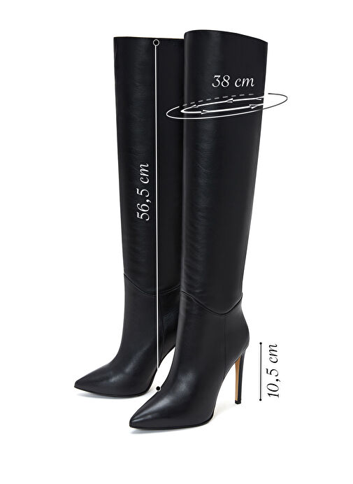 Kadın Siyah İnce Topuklu Deri Çizme 24WFD132318 - Görsel 3