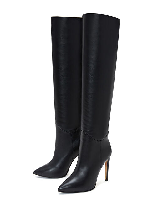 Kadın Siyah İnce Topuklu Deri Çizme 24WFD132318 - Görsel 9