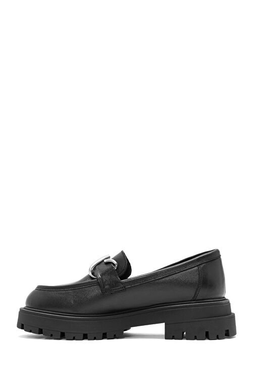Kadın Siyah Toka Detaylı Deri Maskülen Loafer 24WFD184418 - Görsel 3