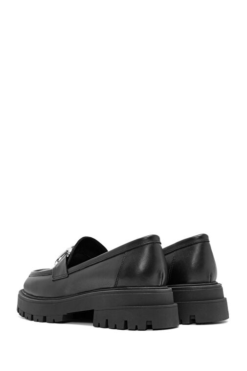 Kadın Siyah Toka Detaylı Deri Maskülen Loafer 24WFD184418 - Görsel 6