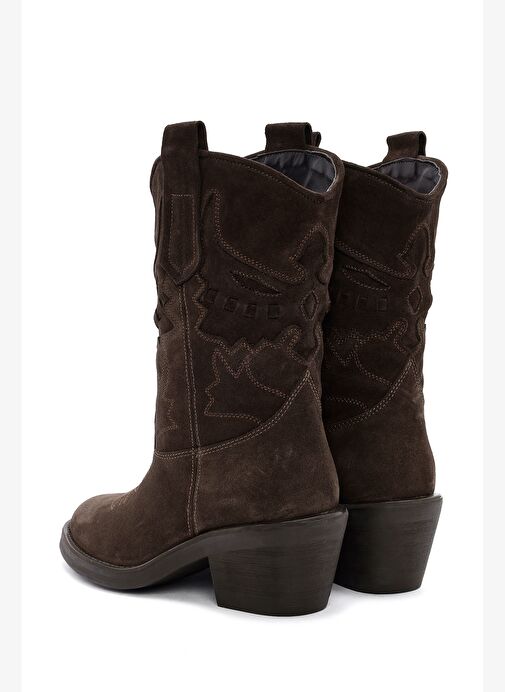 Kadın Kahverengi Kısa Kalın Topuklu Süet Deri Kovboy Bot 25AFD184210 - Görsel 9