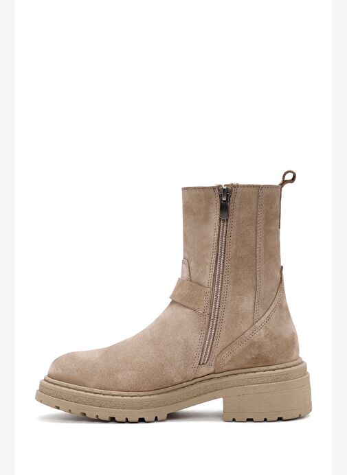 Kadın Bej Fermuarlı Kalın Tabanlı Süet Deri Bot 25WFD183210 - Görsel 3