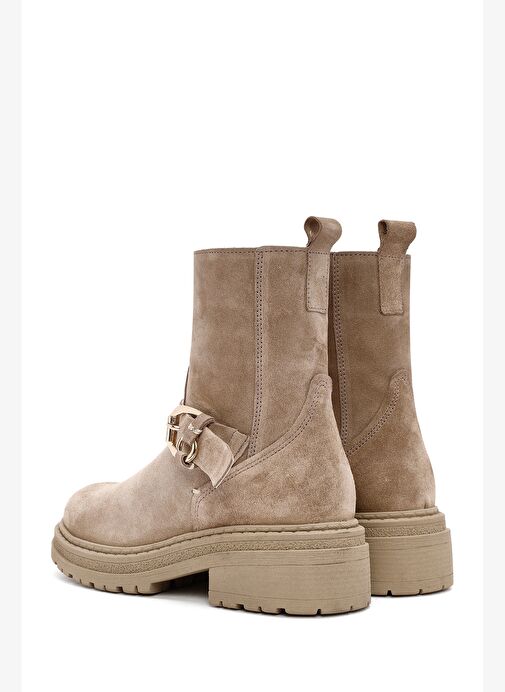 Kadın Bej Fermuarlı Kalın Tabanlı Süet Deri Bot 25WFD183210 - Görsel 7