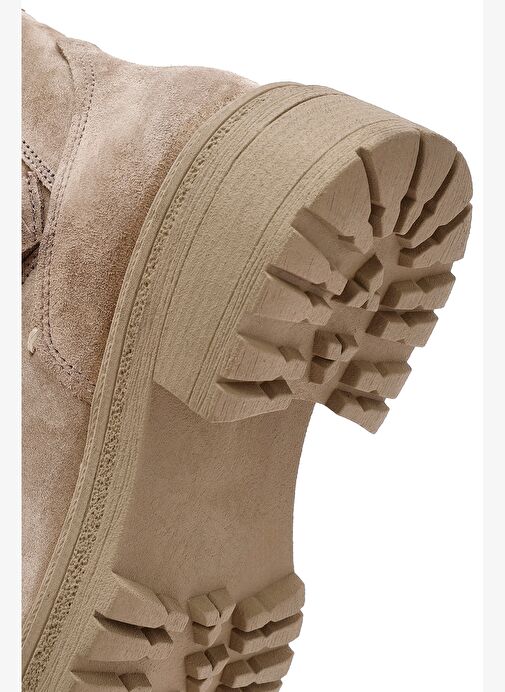 Kadın Bej Fermuarlı Kalın Tabanlı Süet Deri Bot 25WFD183210 - Görsel 9