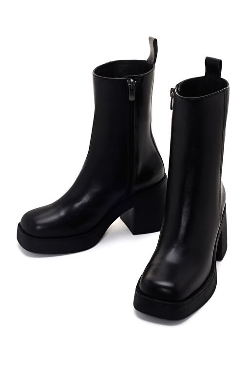 Derimod Derimod Kadın Siyah Kalın Topuklu Fermuarlı Deri Bot 24WFD200118 | Boyner Siyah - 4. görsel