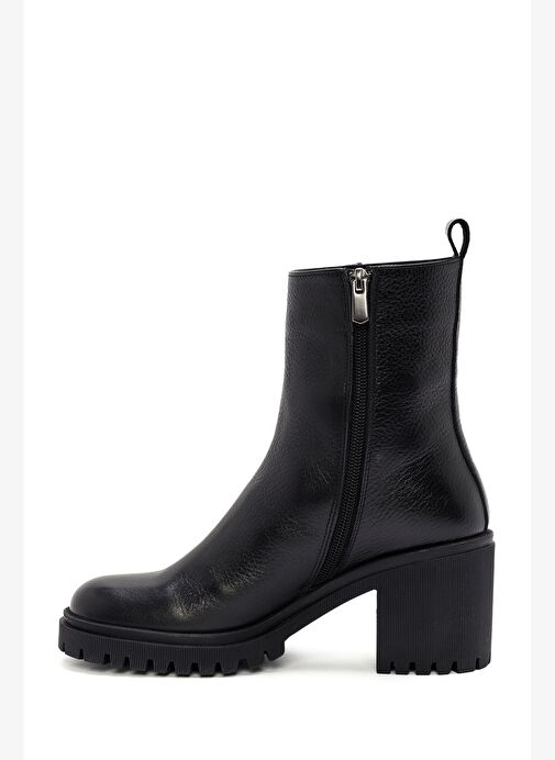 Kadın Siyah Topuklu Fermuarlı Deri Bot 25WFD2008FT - Görsel 5