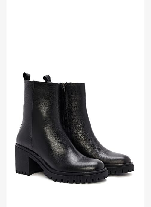 Kadın Siyah Topuklu Fermuarlı Deri Bot 25WFD2008FT - Görsel 6