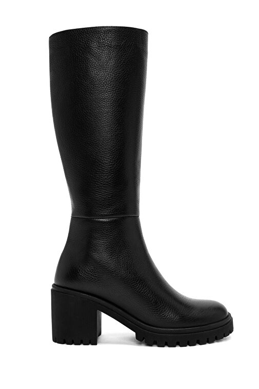 Kadın Siyah Fermuarlı Kalın Topuklu Deri Çizme 24WFD2024FT - Görsel 2