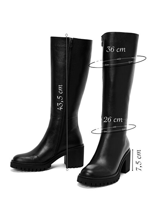 Kadın Siyah Fermuarlı Kalın Topuklu Deri Çizme 24WFD2024FT - Görsel 3